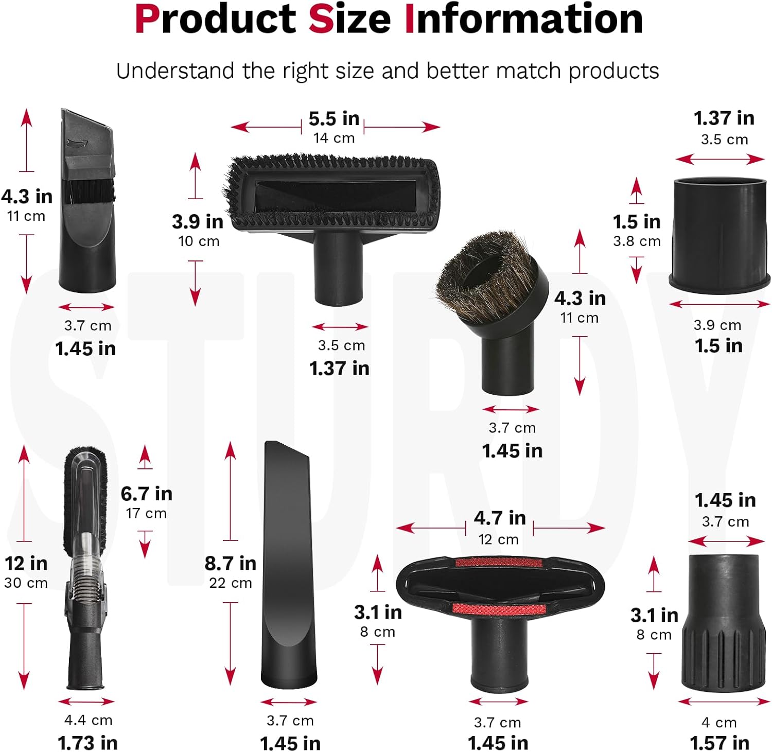 Universal Vacuum Attachments & Brushes, 8-Piece Vac Accessories | Small Portable Shop Vac Accessories with Adapter