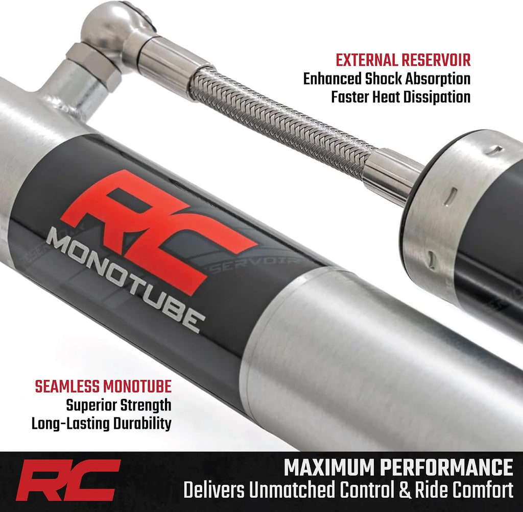 Rough Country M1R Monotube Rear Shocks w/External Reservoir for Jeep Wrangler JK & Unlimited (2007–2018) w/3.5-5" Lift - Fade-Free Performance, 2-Pack