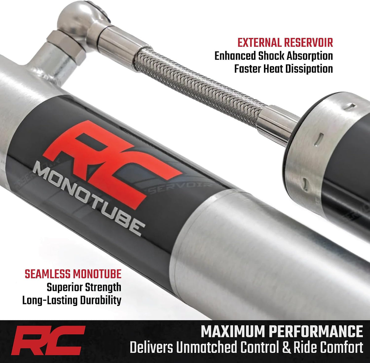Rough Country M1R Monotube Rear Shocks w/External Reservoir for Jeep Wrangler JK & Unlimited (2007–2018) w/3.5-5" Lift - Fade-Free Performance, 2-Pack