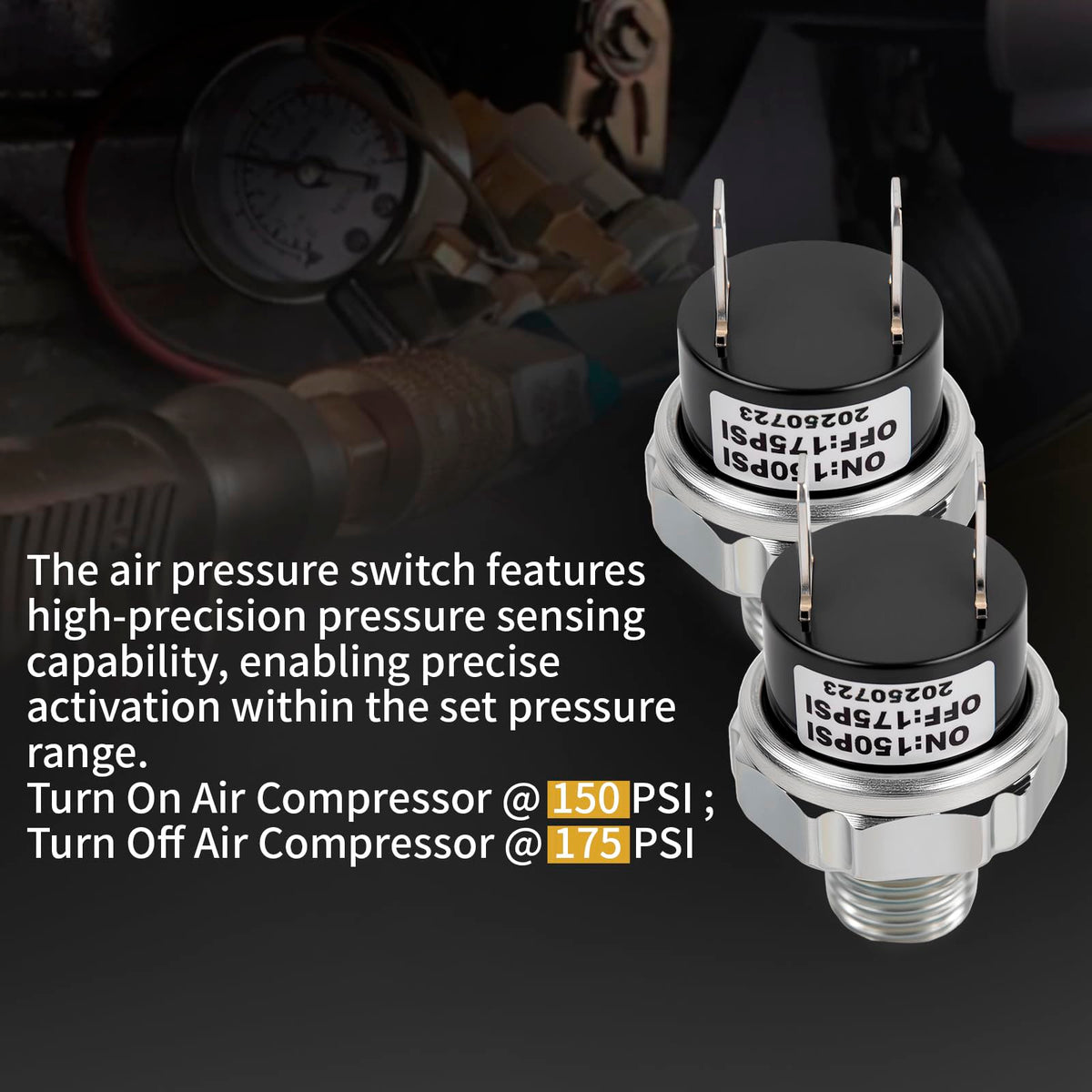 CNWZYMX 150-175 PSI Air Pressure Switch 1/4 NPT Thread, Silver 2PCS