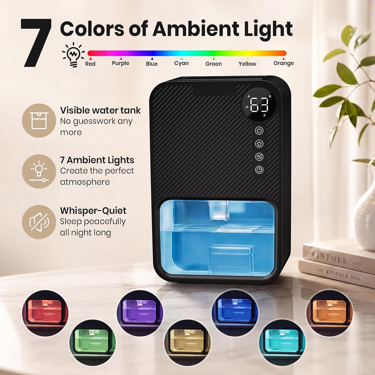 Dehumidifier,128oz Visible Water Tank 1000 sq.ft Dehumidifier for Home – Quiet Portable Unit with 24-Hour Timer, Auto