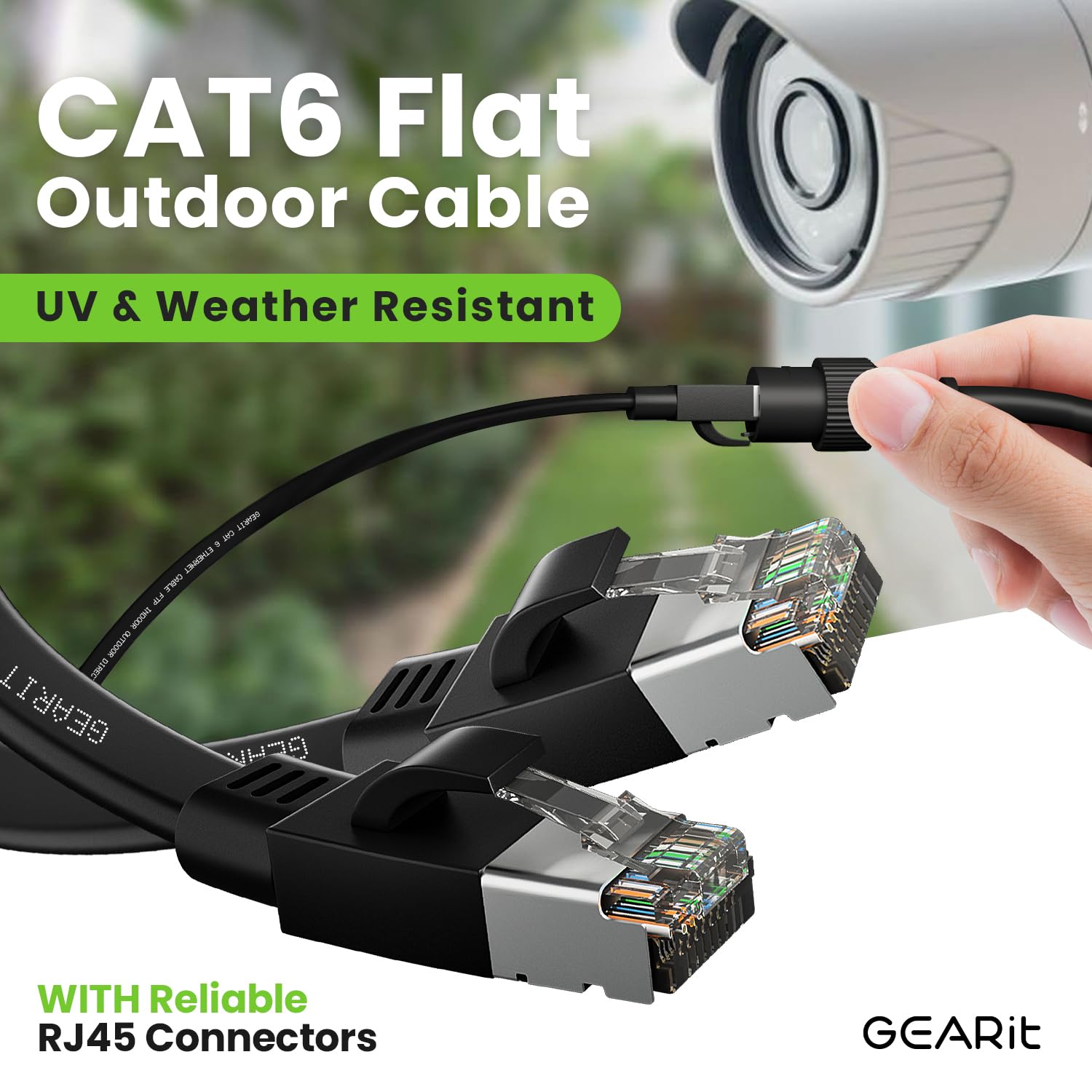 Cat 6 Outdoor Flat Ethernet Cable (50ft, Black) Direct Burial Rated LLDPE Jacket - Indoor Cat6 Shielded FTP 10Gbps