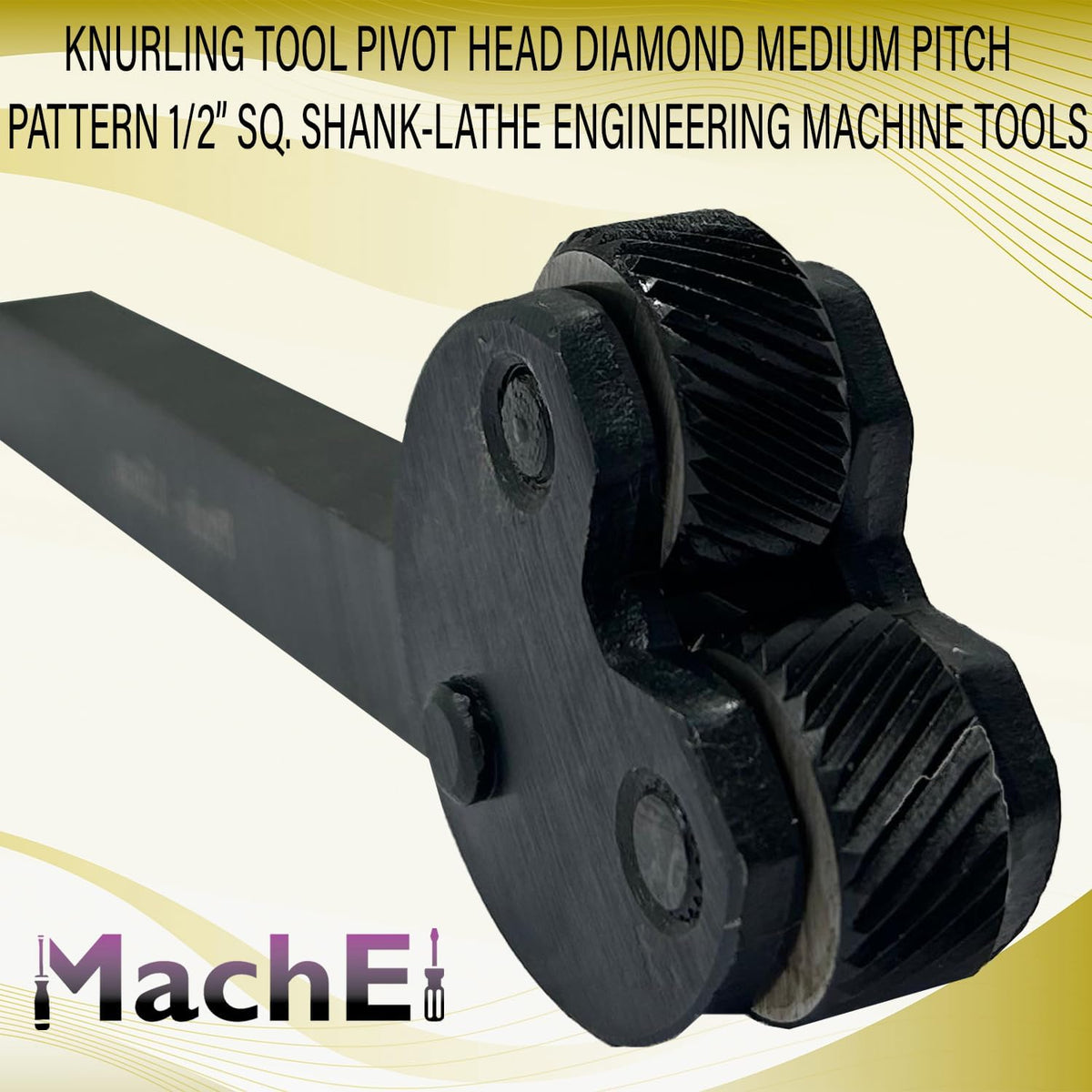 MachEl Knurling Tool with Pivot Head – Diamond Medium Pitch Pattern, 1/2" Square Shank – Precision Lathe Tool for Fine Texture Applications
