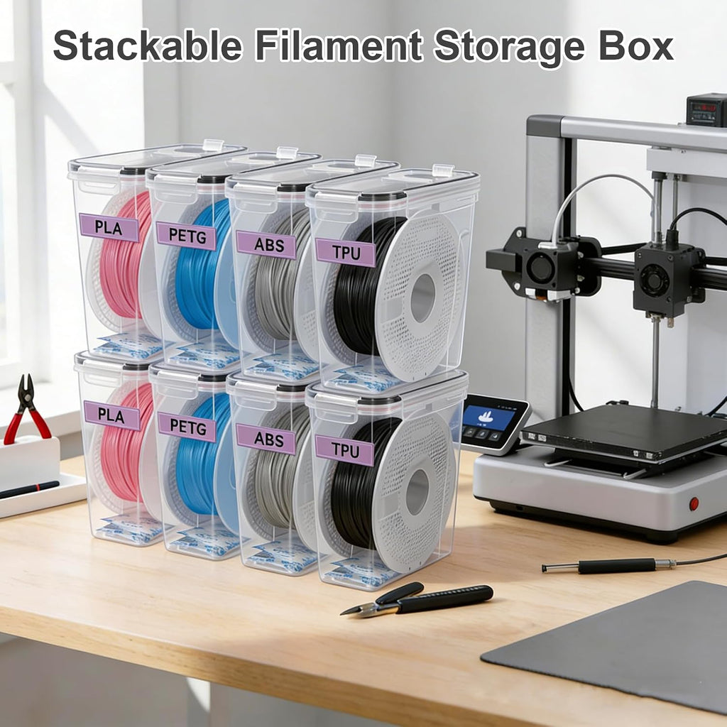 3D Printer Filament Storage Box, 4-Pack Dry Box with Reusable Silica Gel Desiccant for 1KG PLA ABS PETG Filament