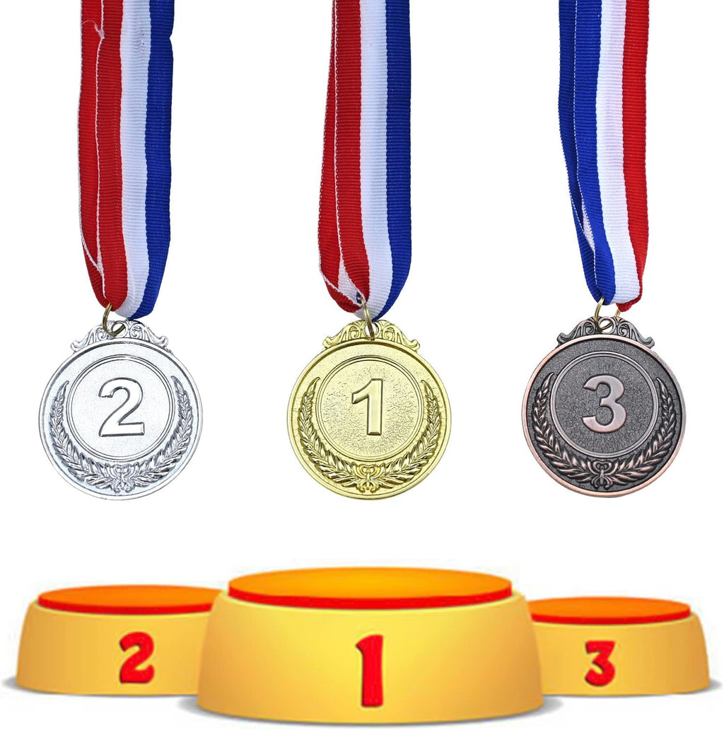 18 Award Medals, 2 Inch Gold, Silver and Bronze Prizes for Winners | 1st 2nd 3rd Place Medals with Neck Ribbon, Ideal