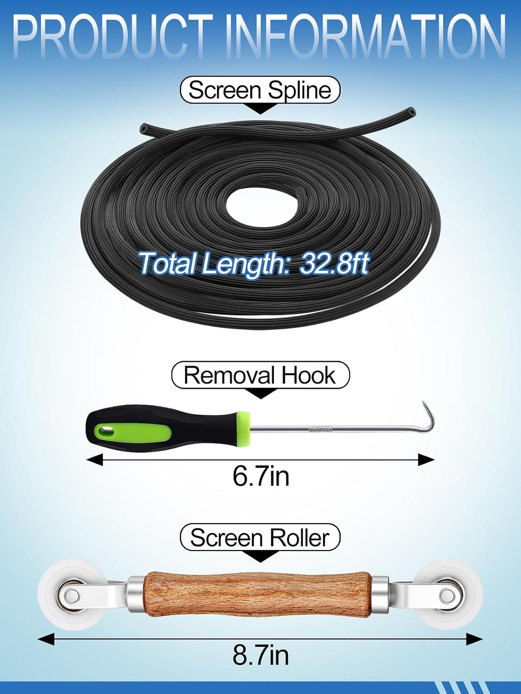 3 in 1 Screen Repair Kit, Window Screen Replacement Tools