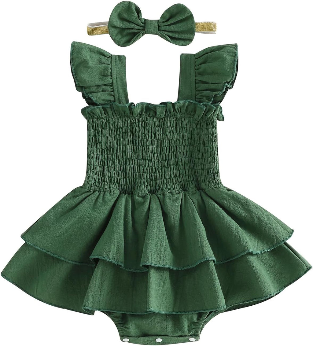 Newborn Baby Girls Summer Clothes Ruffle Sleeveless Pleated Smocked Bubble Romper Dresses Infant Bodysuit Jumpsuit