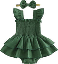 Newborn Baby Girls Summer Clothes Ruffle Sleeveless Pleated Smocked Bubble Romper Dresses Infant Bodysuit Jumpsuit