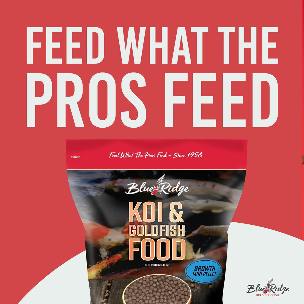 Blue Ridge Koi Fish Food, Growth Formula Mini, 1/8" Pellets, 5 lb | 36% Protein For Active Growth • Consistent 1/8"