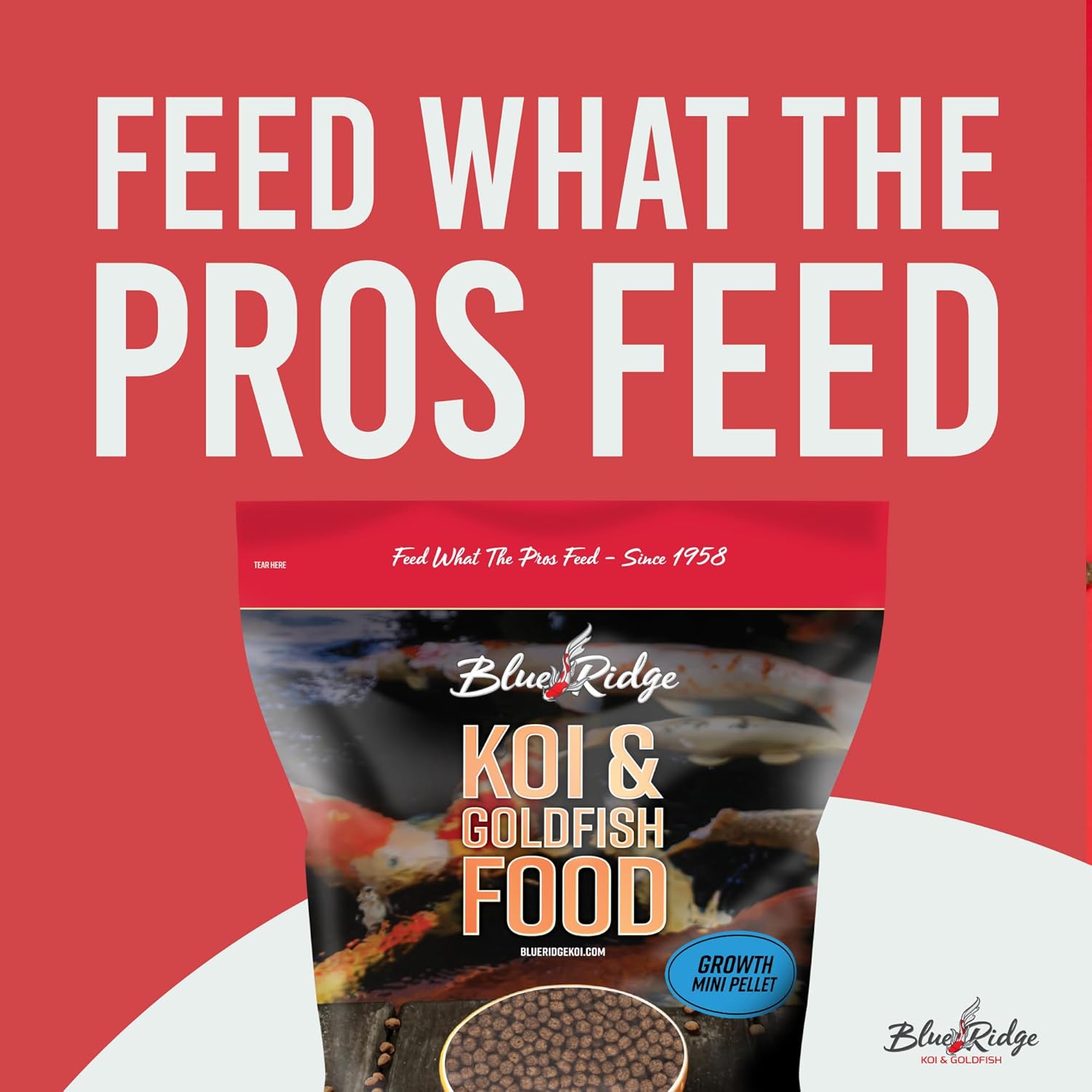 Blue Ridge Koi Fish Food, Growth Formula Mini, 1/8" Pellets, 5 lb | 36% Protein For Active Growth • Consistent 1/8"