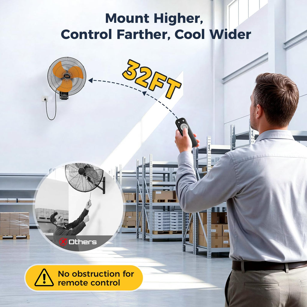 20 Inch Wall Mount Fan Oscillating, Wireless Remote & Button Control