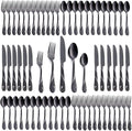 Black Silverware Set for 12, 60-Piece Stainless Steel Flatware Set, Shiny Black Metal Cutlery Set, Include Fork