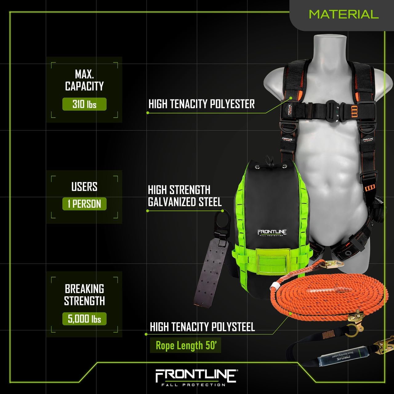 Frontline RK110V50 Combat Premium Complete Roofers Kit | Includes Combat Harness, Roof Anchor & Vertical Lifeline