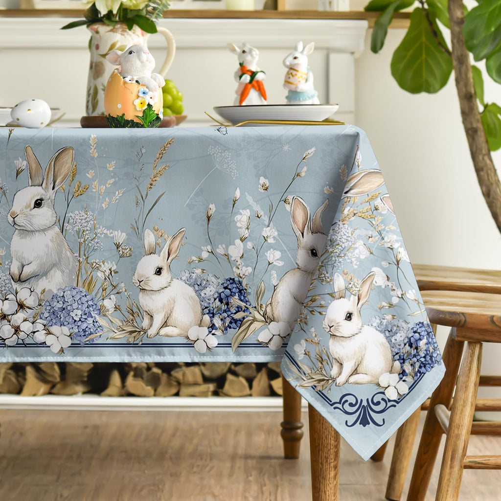 Easter Tablecloth 60 x 84 Inch Rectangular Blue Easter Bunny