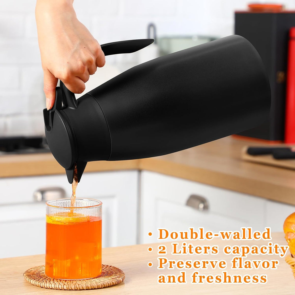 2 Pcs Thermal Coffee Carafe Creamer, Black, 68 oz