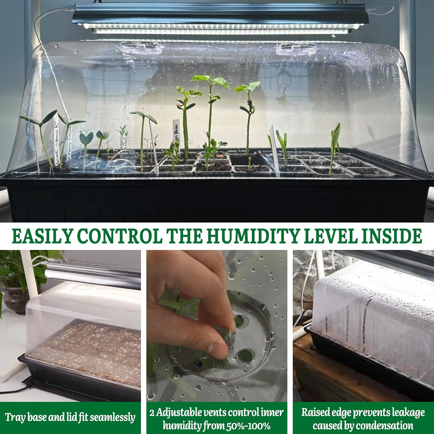 1020 Size Seed Starter Kit with Grow Light and Heat Mat | 7" Humidity Dome, 6x12 Cell Seed Starter Tray