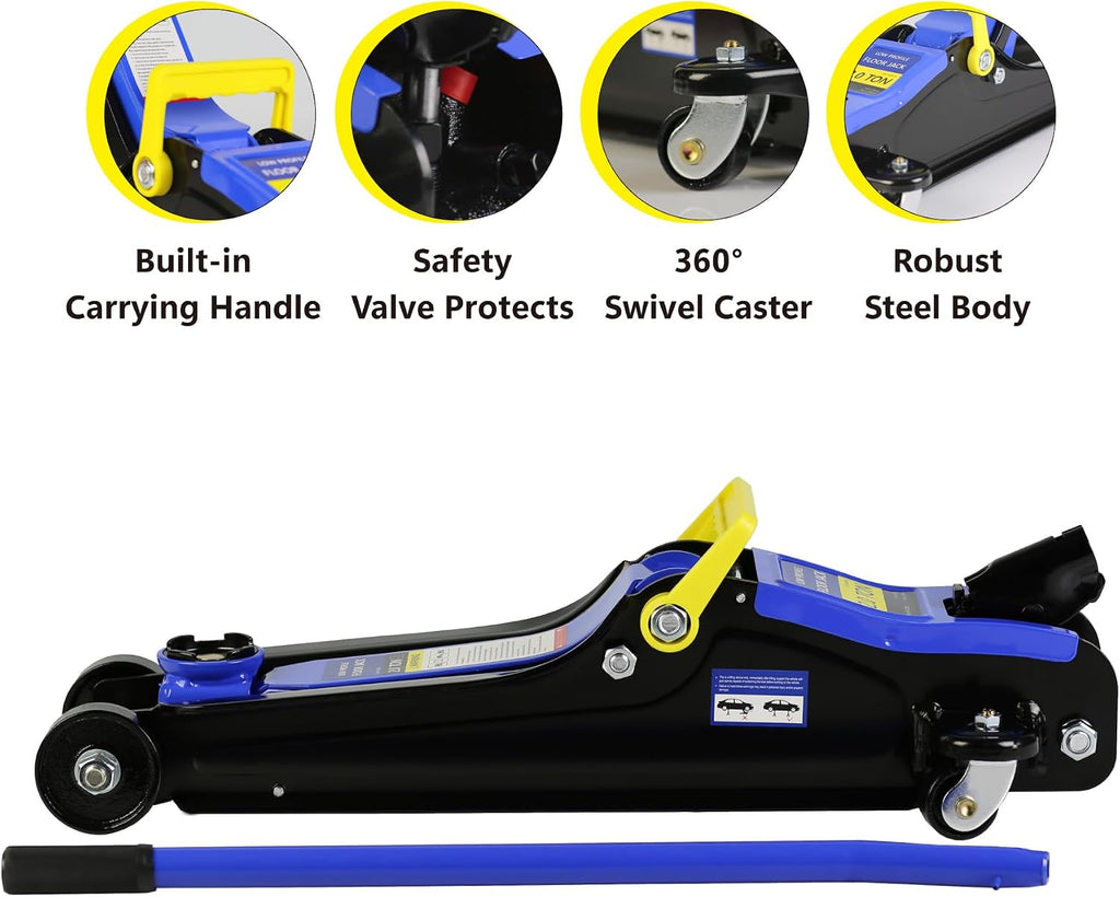 4 Piece Car Truck Floor Jack Service with Jack Stands Tire Repair Kit for Garages, Automotive,Repair Shops and DIY