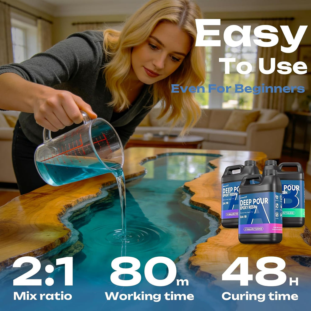 3.3 Gallon Deep Pour Epoxy Resin Kit, 2-4 Inch 2:1 Clear Deep Pour Epoxy | Contains Mixer, Bubble Free, Crystal