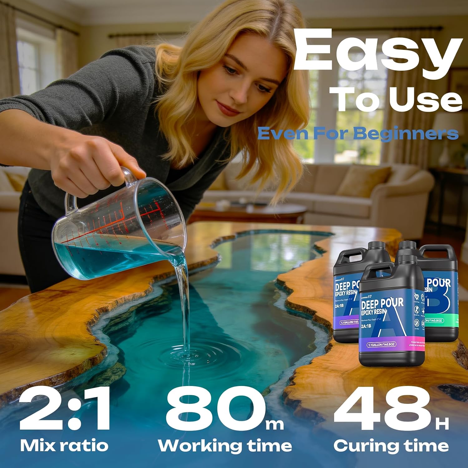 3.3 Gallon Deep Pour Epoxy Resin Kit, 2-4 Inch 2:1 Clear Deep Pour Epoxy | Contains Mixer, Bubble Free, Crystal