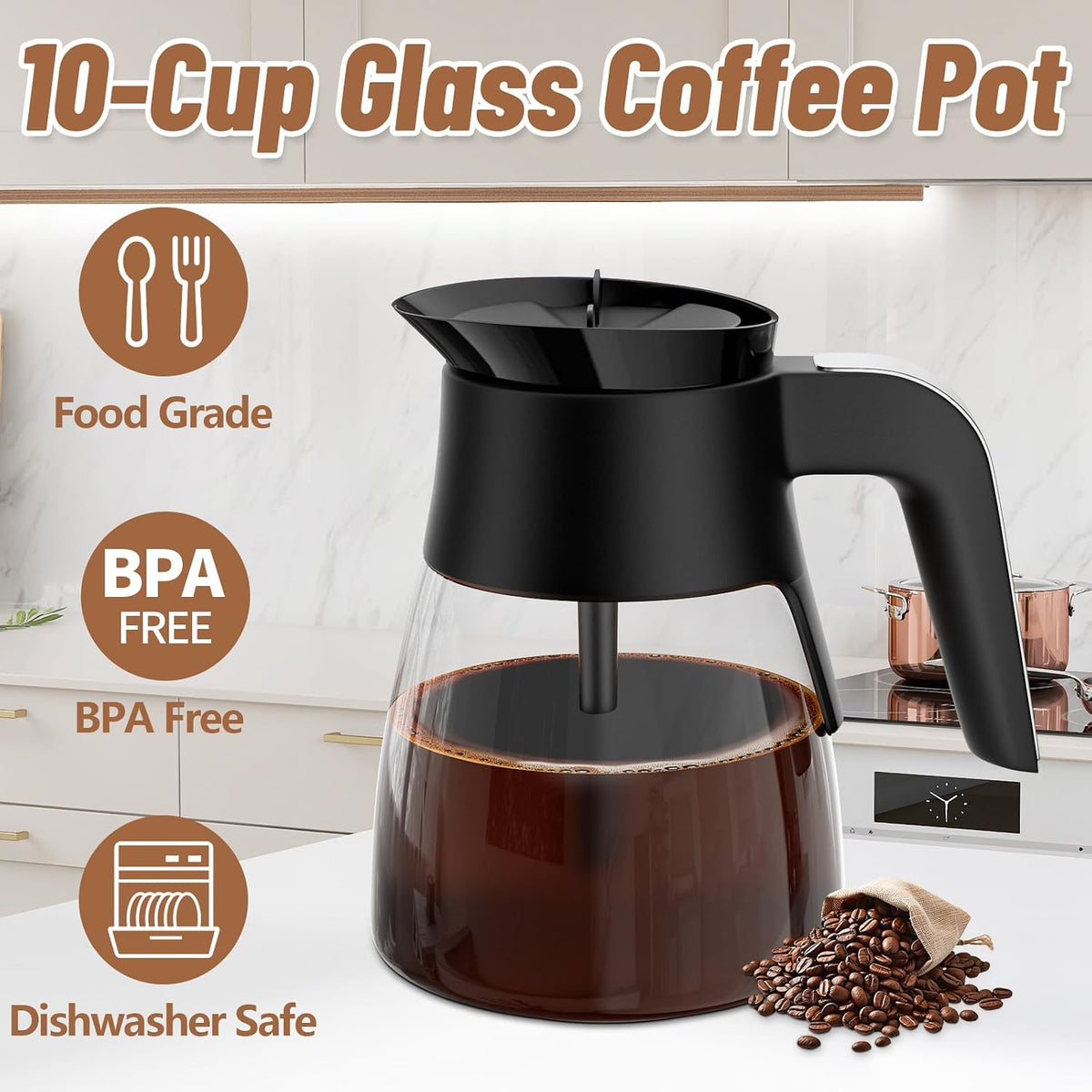 10 Cup Coffee Pot Replacement for Ninja Coffee Maker CM401 CM371 CP301 CM300 CM400 CF091, Glass Carafe Replacement