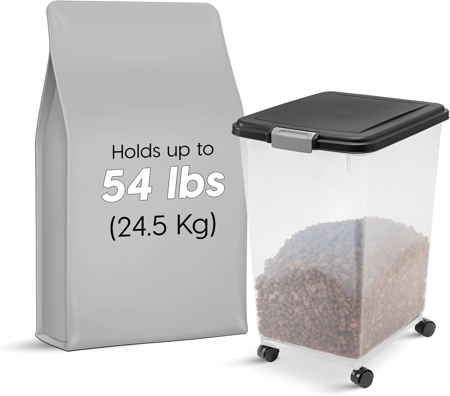 Airtight Dog Food Storage Container, Up to 54 lbs, Attachable Wheels
