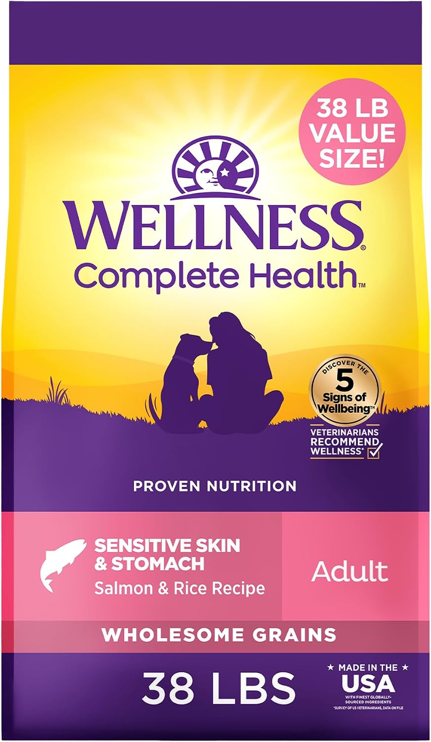 Complete Health Sensitive Skin and Stomach Dry Dog Food, Wholesome Grain Kibble, Natural, Chicken Free, Salmon and