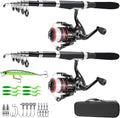 Fishing Pole Combo Set,2.1m/6.89ft 2PCS Collapsible Rods 2PCS Spinning Reels Lures Set Carrier Bag Carbon Fiber