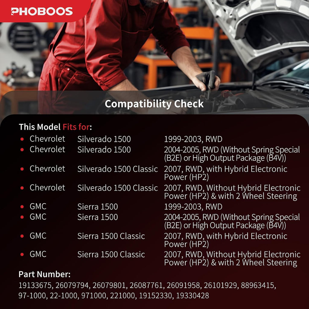 PHOBOOS Hydraulic Power Steering Rack and Pinion Fit for Chevrolet & GMC