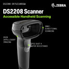 Zebra DS2208 Handheld Barcode Scanner with Stand | 1D/2D, QR Code
