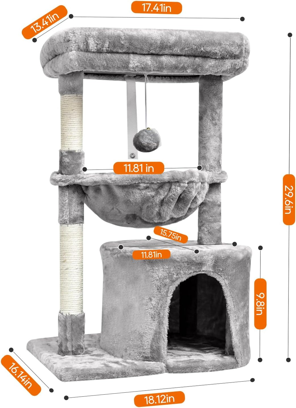 Small Cat Tree for Indoor Cats, Activity Cat Tower with Scratching Post for Kittens, Modern Cat Furniture with Basket