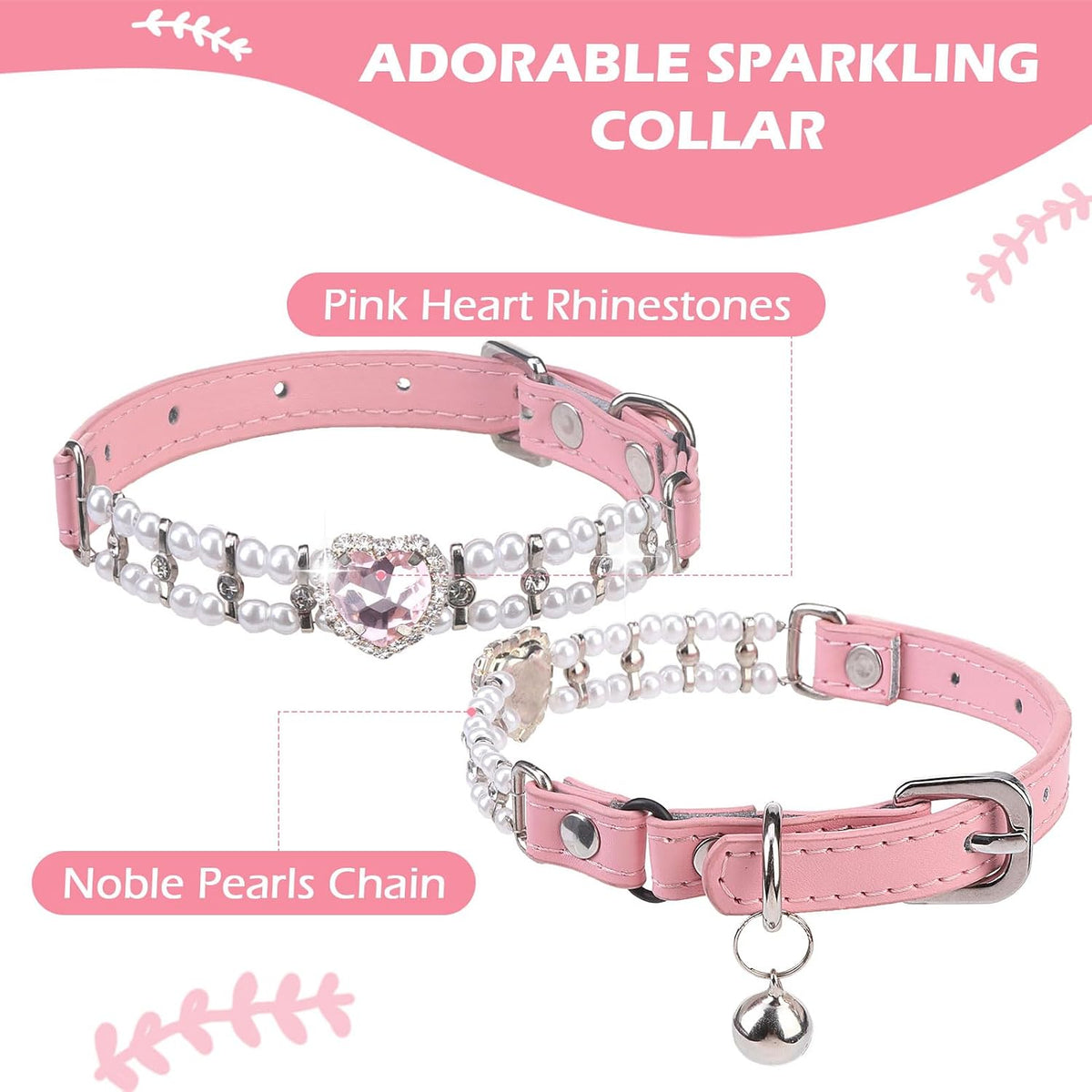 Cat Collar with Bell,Pink(Pearl)