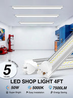 ELEKICO 6 Pack 50w 4ft Led Shop Light, Super Bright 7500lm 5000k V Shape 4' Led Shop Lights, Linkable 4 Foot Led Shop Lights for Garage Warehouse, Supermarket, Basement, Barn, Storage Area