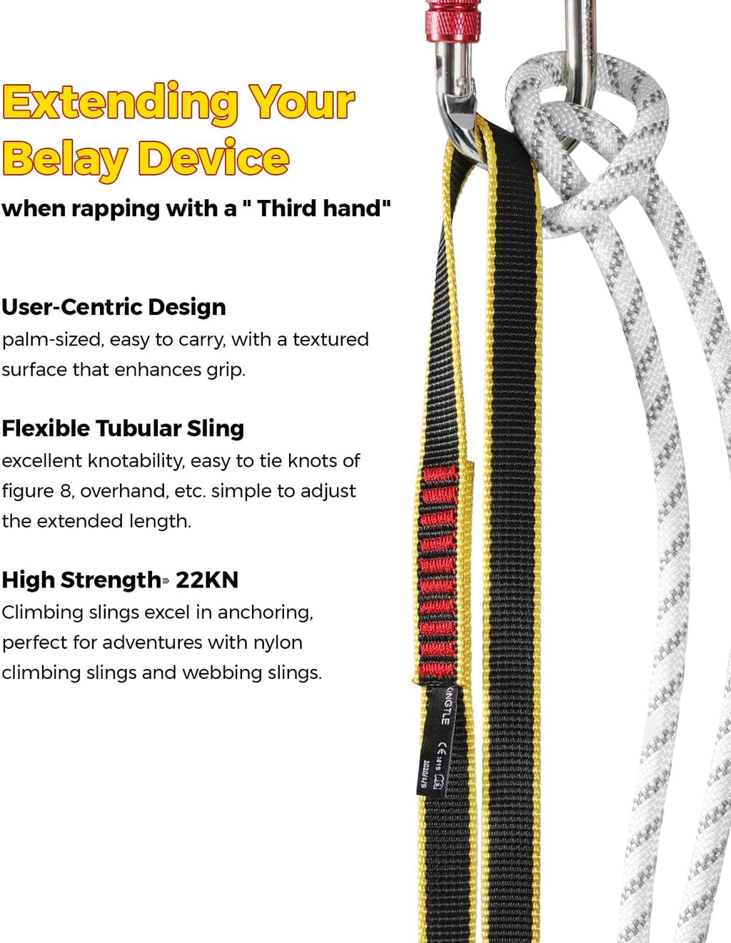 20mm Nylon Climbing Sling Runner 22kN / 4950lbf CE UIAA Certified | Rock Climbing Webbing Straps for Outdoor