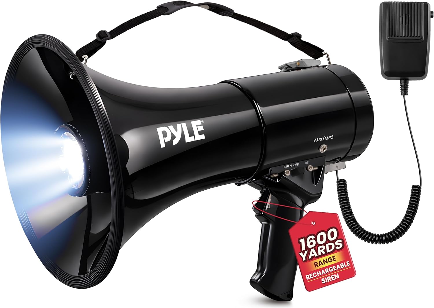 Megaphone PA Bullhorn Speaker - Built-in Siren 50 Watts Rechargeable Battery- 10 Sec Record Function for Football
