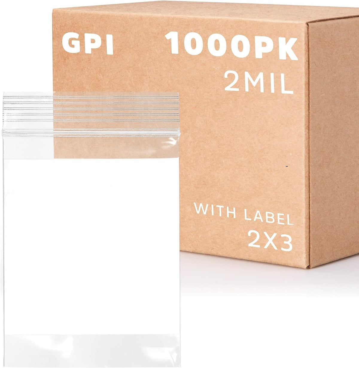 2 x 3 2Mil Small Plastic Bags, 1000 pack, Write on White Block, Reclosable
