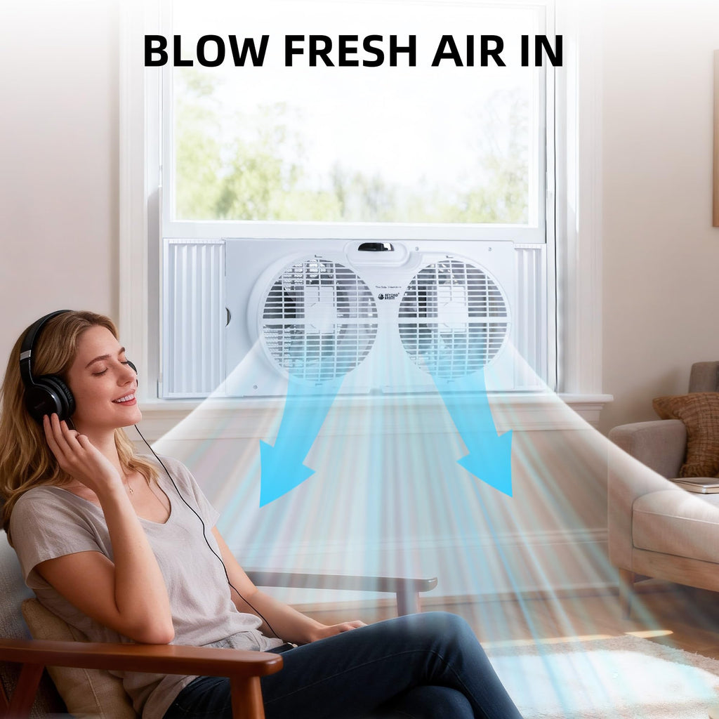 9" Twin Window Fan, 2-Speed Expandable Dual Window Fan Manual Controls