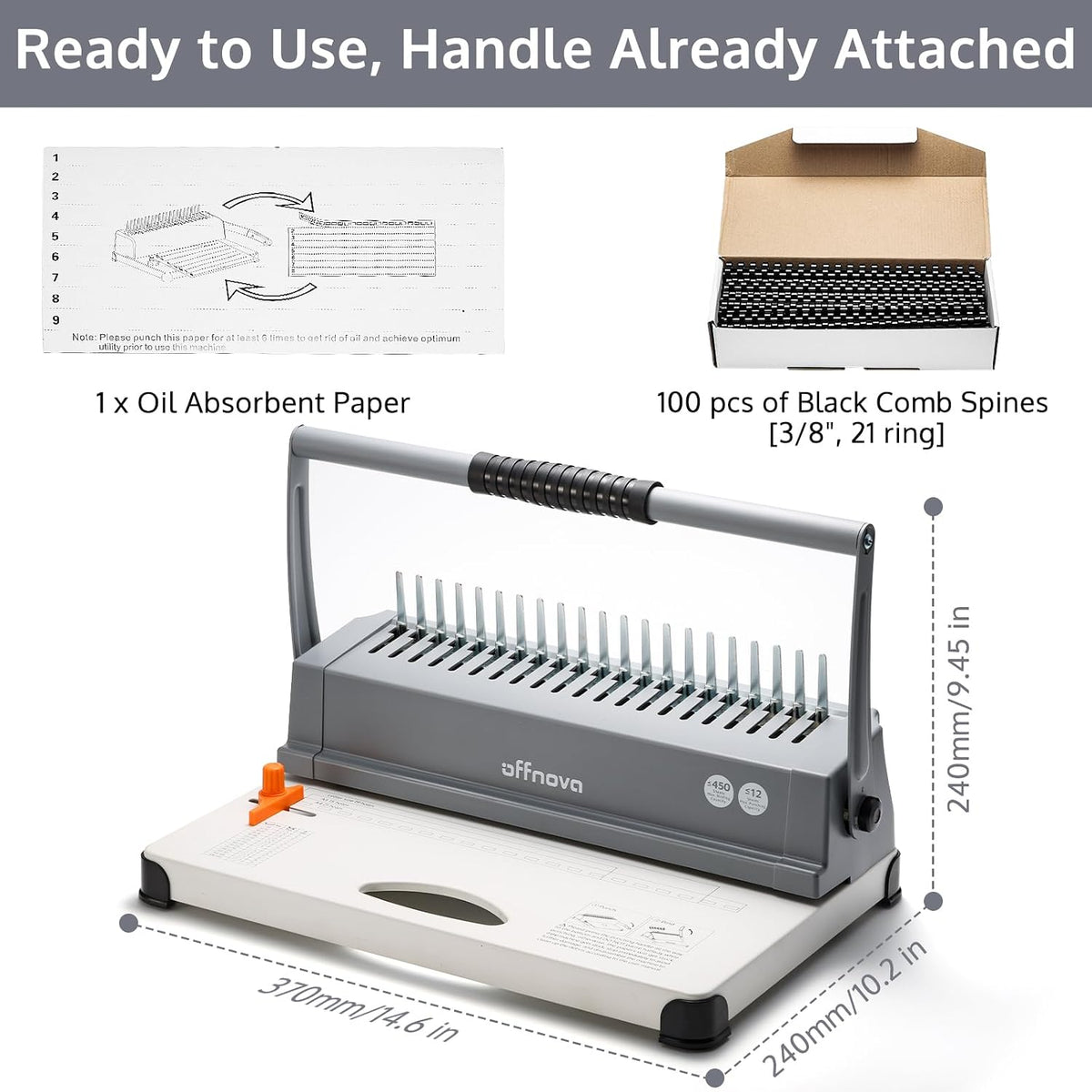 Binding Machine, 21-Hole 450 Sheets Paper Comb Binding Machine for Letter Size / A4 / A5 Paper, Easy to Punch Handle
