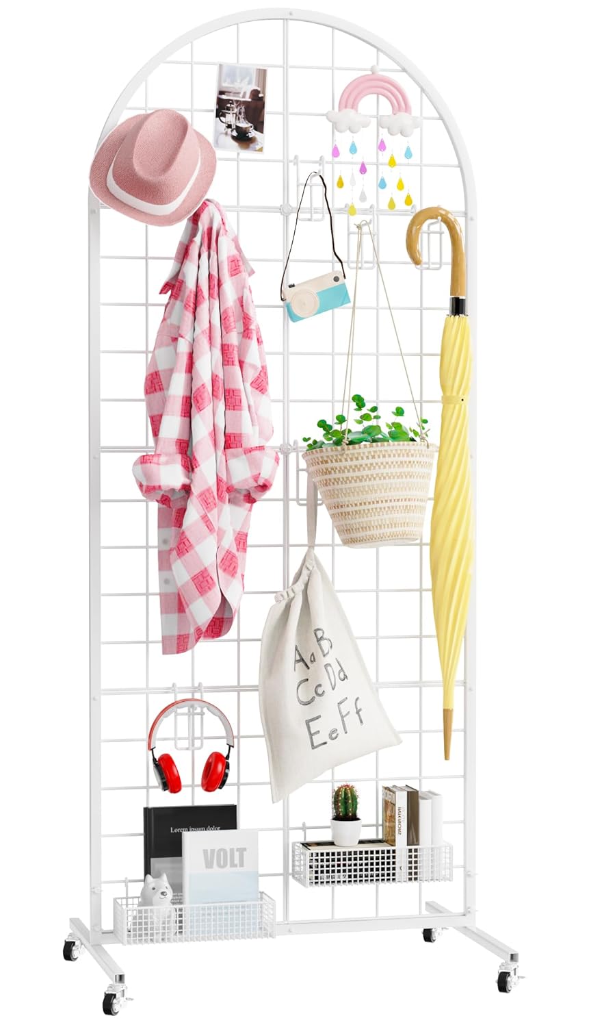 Aseem Metal Grid Wall Panels Display Stand White Movable 2x5.2FT, 1PCS | Wire Wall Grid Panel with T-Base Gridwall