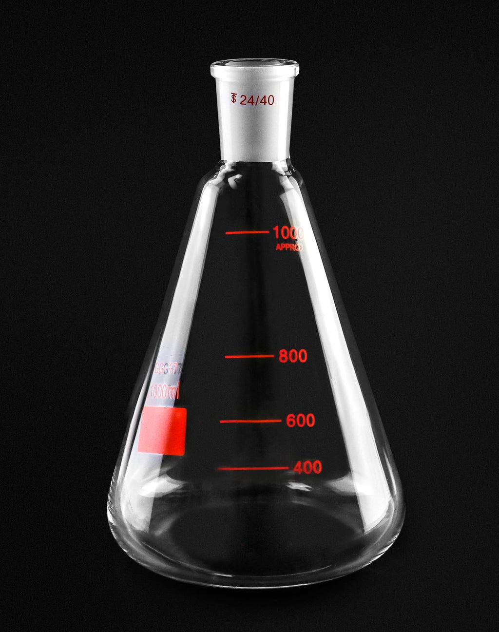 1000 mL Borosilicate Glass Erlenmeyer Flask, 2 Pack Thick Wall Flask with 24/40 Outer Joint