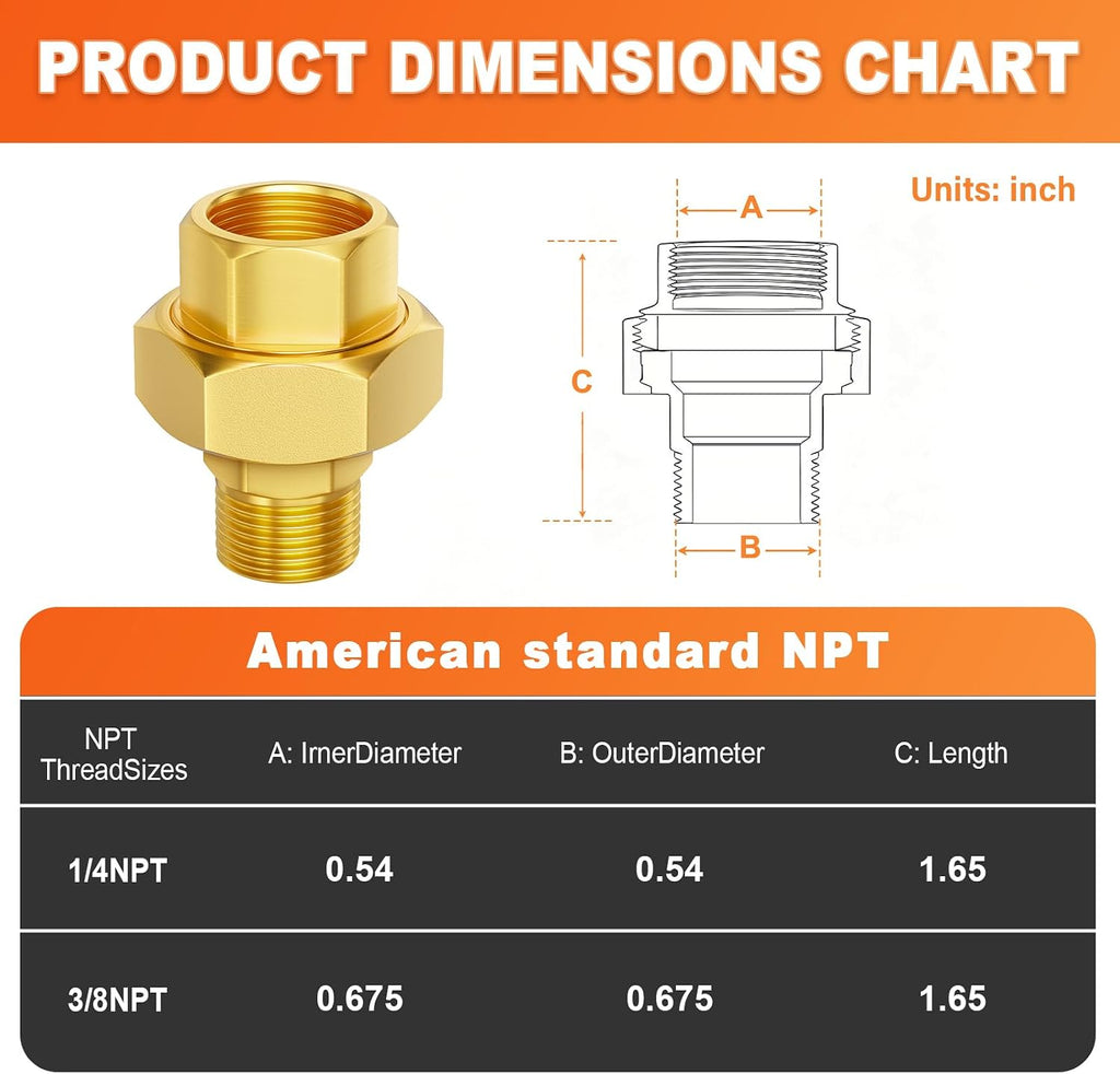 GASHER 3/8" NPT (F x M) Brass Union Pipe Fitting