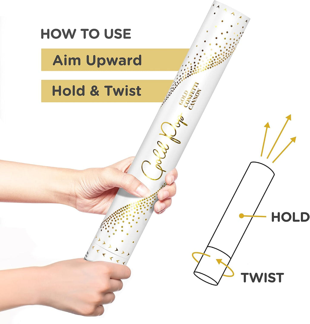 16" GOLD Confetti Poppers [6 Pack] BIODEGRADABLE GOLD Confetti Cannon, Rose Gold Compressed Air Party Poppers, Loud Pop