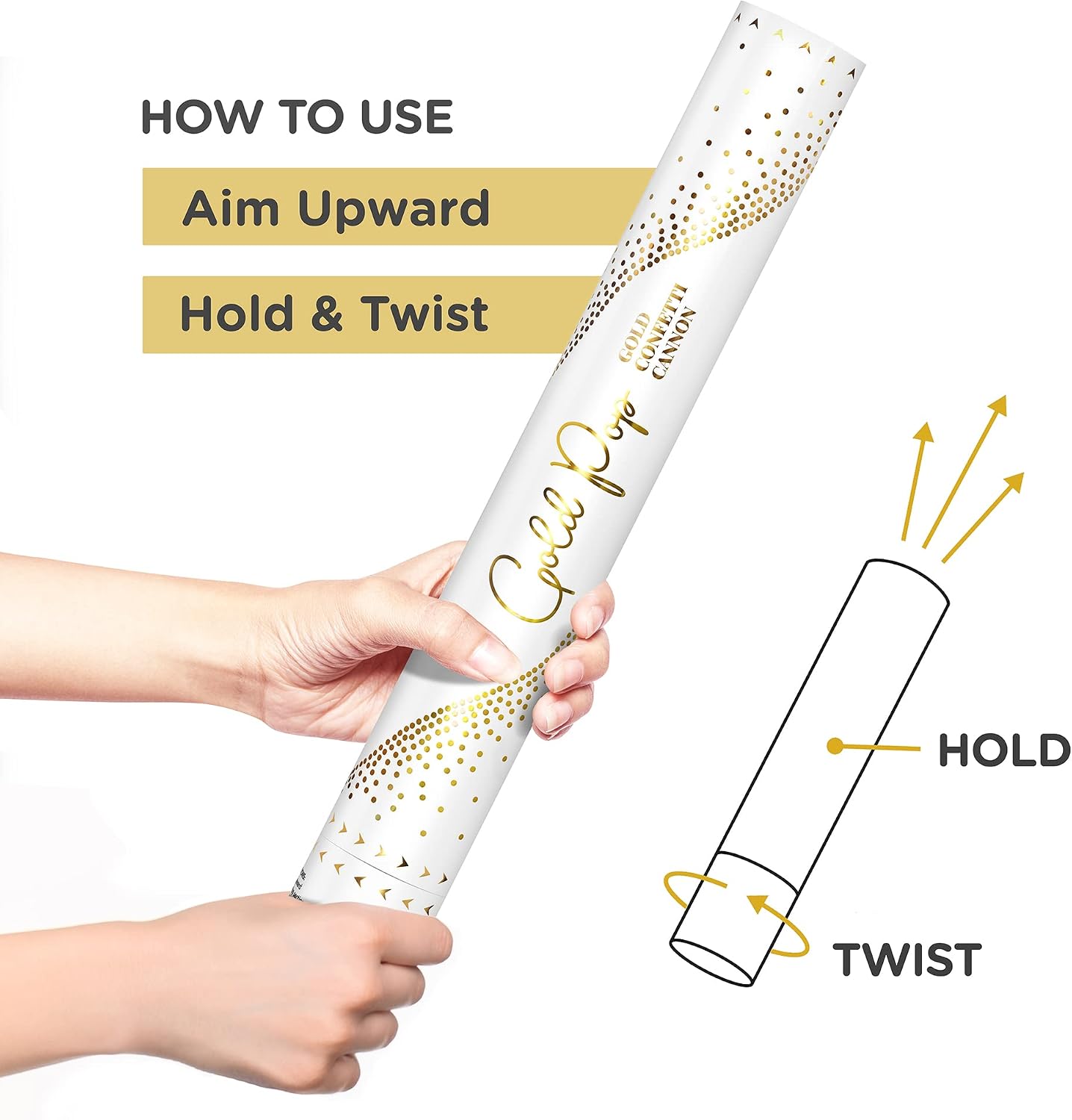 16" GOLD Confetti Poppers [6 Pack] BIODEGRADABLE GOLD Confetti Cannon, Rose Gold Compressed Air Party Poppers, Loud Pop