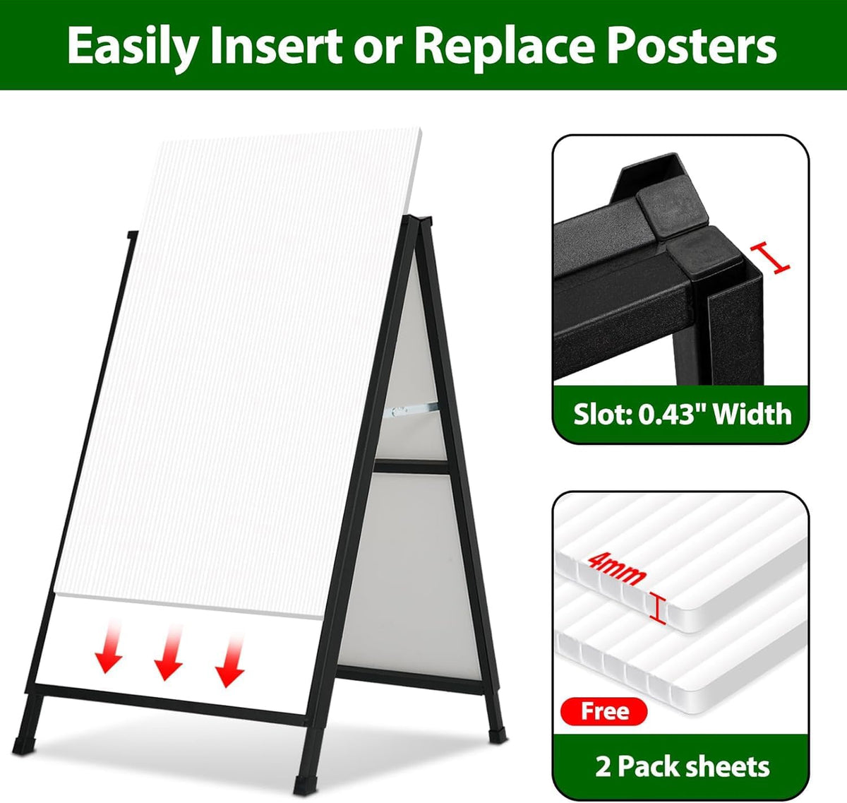 A Frame Sidewalk Sign 24 x 36 Inch Outdoor, Double-Sided Folding Sandwich Board with Handle, Heavy Duty Metal