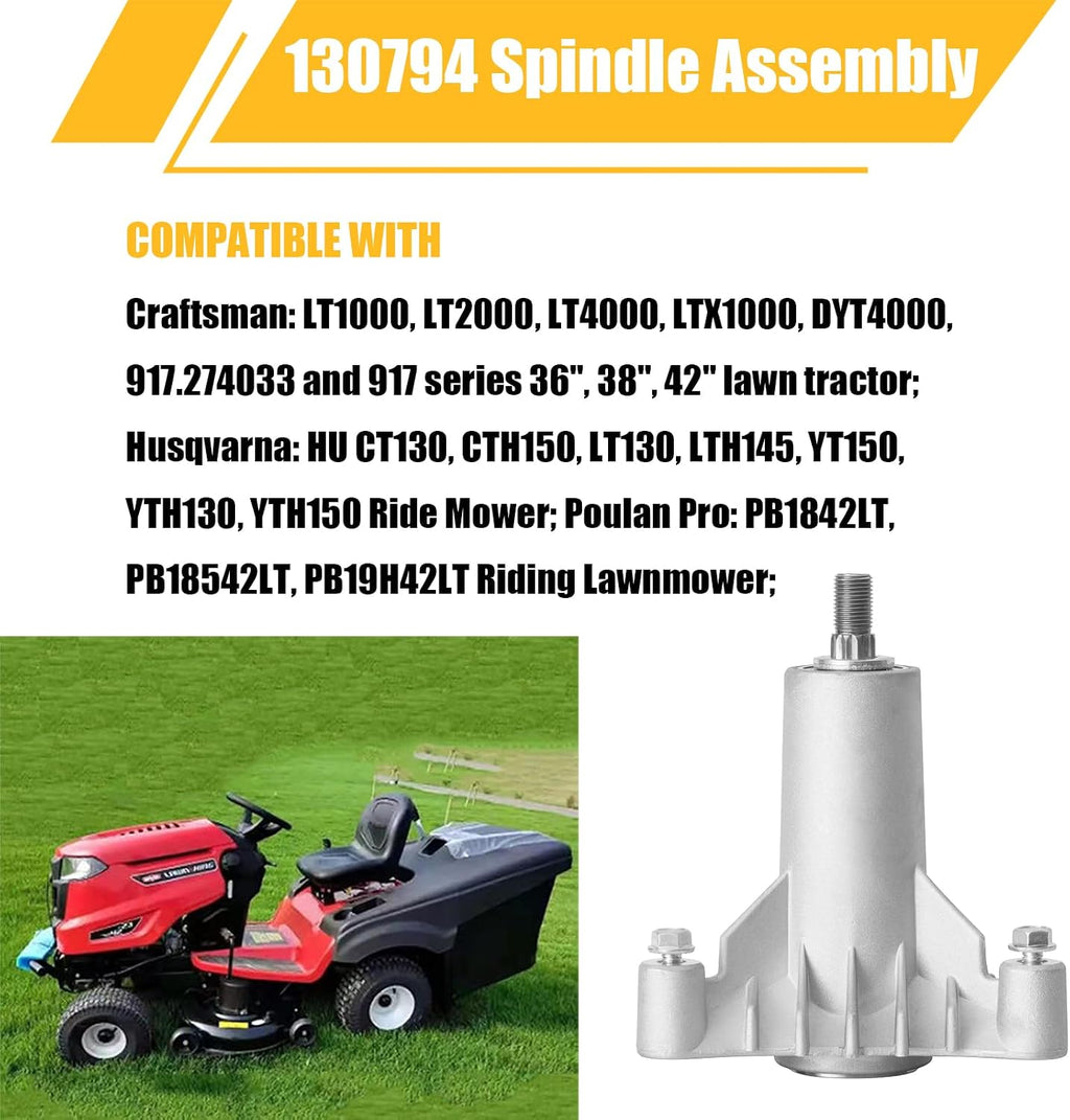 130794 Spindle Assembly with 153535 Pulley - Compatible with Craftsman LT1000 LT2000 DYT4000 42" Deck Tractor, HU