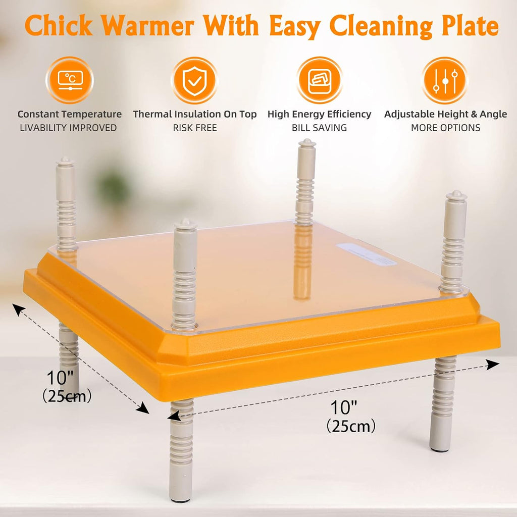Brooder Heater for Chicks Height Adjustable: Heating Plate with Easy- Cleaning Plate Poultry Coop Warmer 10" x 10"