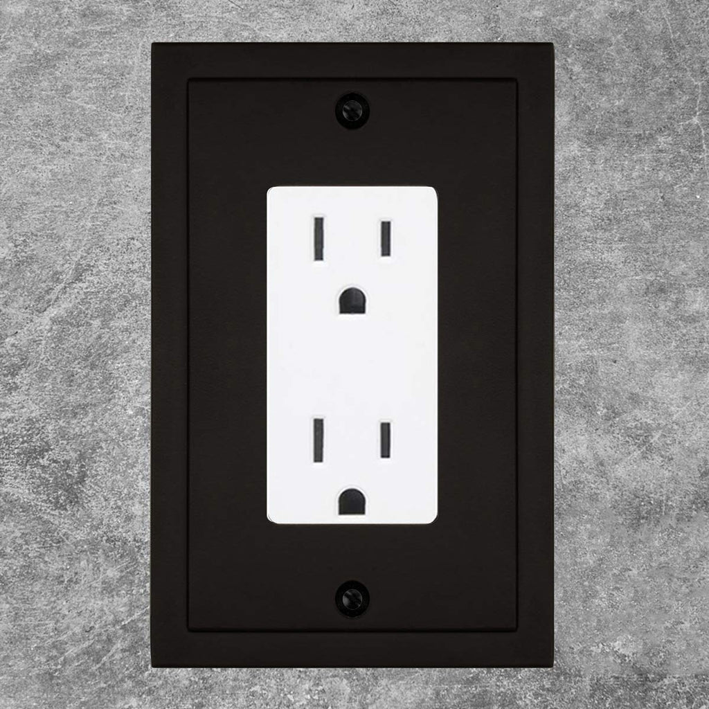 Modern Edge Decorative Wall Plate Switch Plate Outlet Cover, Durable Solid Zinc Alloy (Single Decorator 2PK, Matte Black)