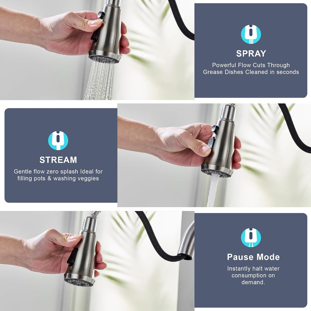 Pull Down Kitchen Faucet with Glass Rinser Single Handle Kitchen Sink Faucet with Pull Out Sprayer, Glass Rinser
