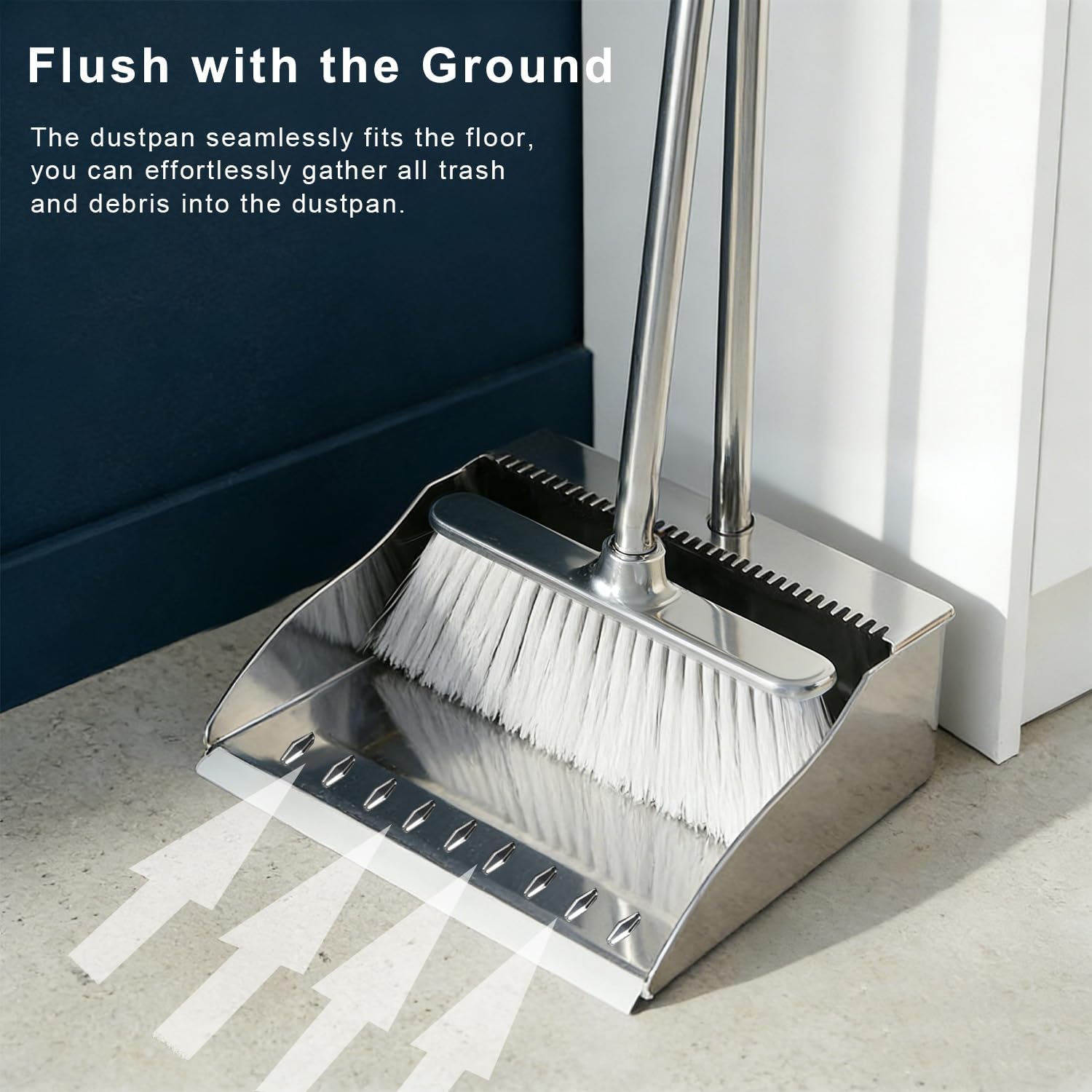 Indoor Soft Bristles Broom and Dustpan Angle Sweeping Dustpan and Broom with Long Handle for Kitchen Hardwood Floor