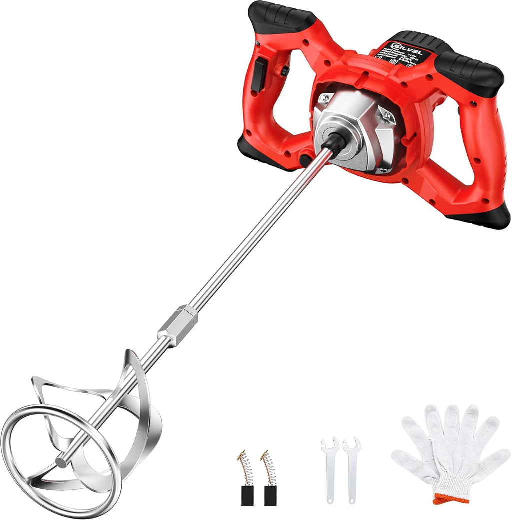 Cement Mixer, Max 2300W Electric Concrete Mixer with 6 Adjustable Speeds, Portable Mortar Mixer, 110V Handheld Mud