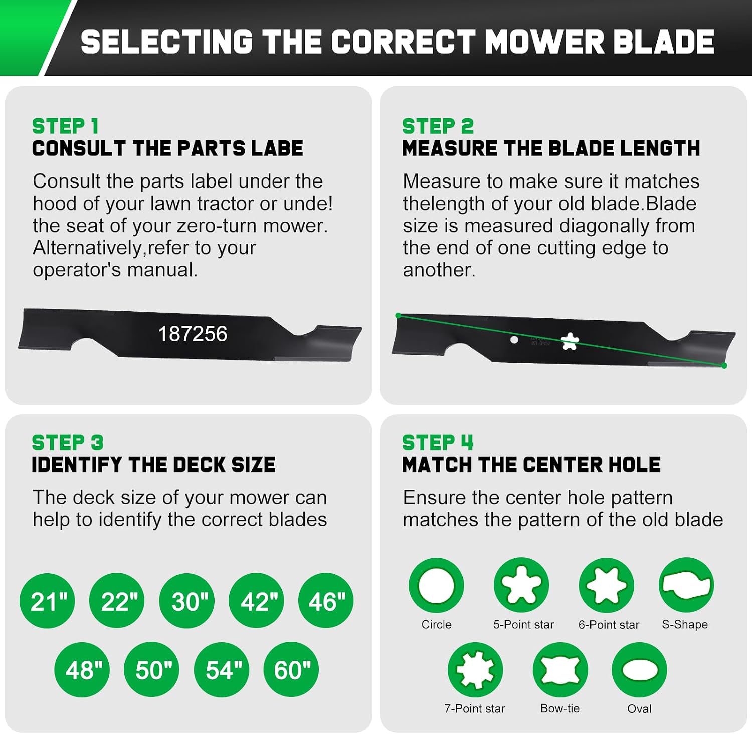 Z254F 54 inch Deck Husqvarna Mower Blades Replacement 532187256 | Fits Z254 MZ54 RZ5424 RZ5426 YTH26V54 YTH24V54
